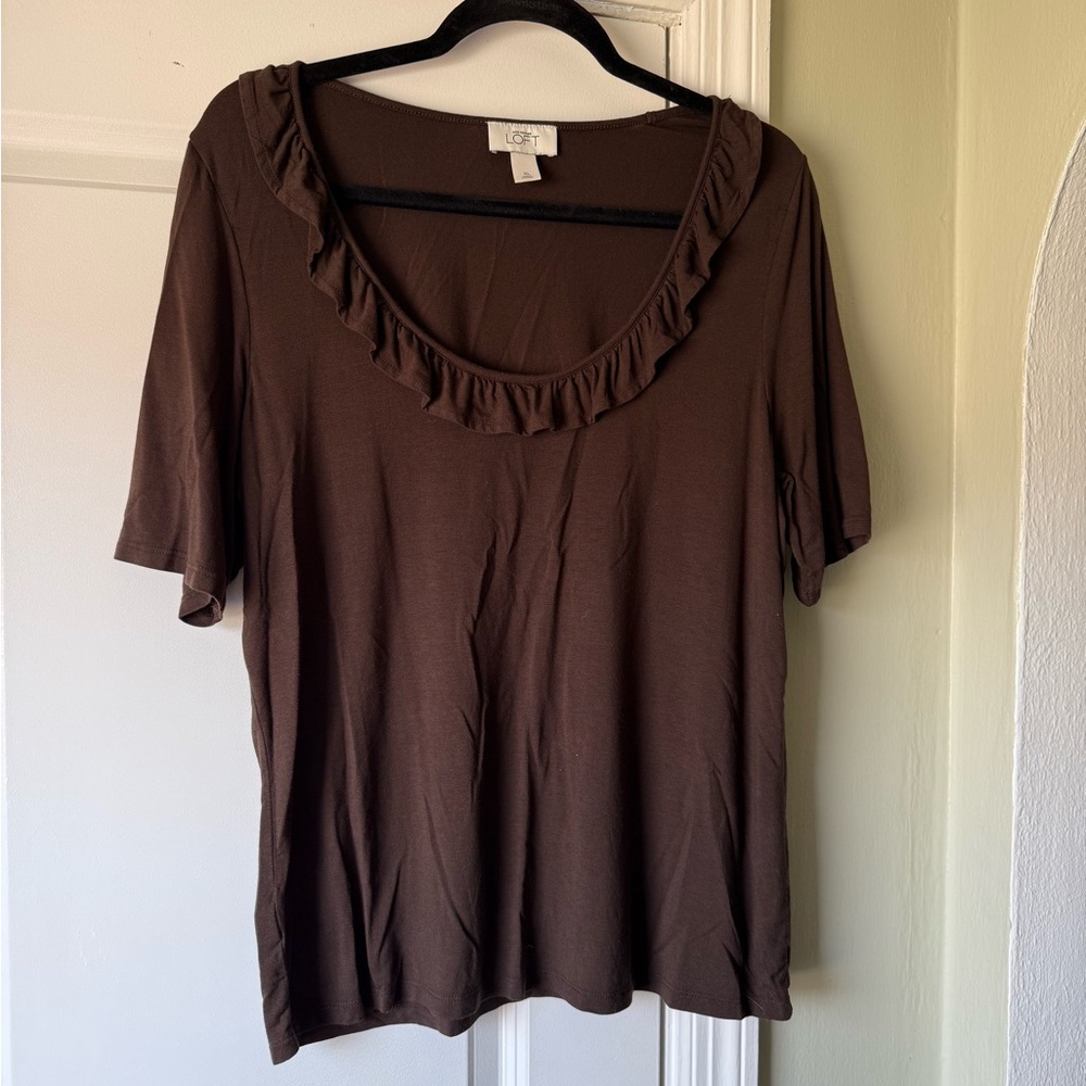LOFT Brown Ruffled Blouse